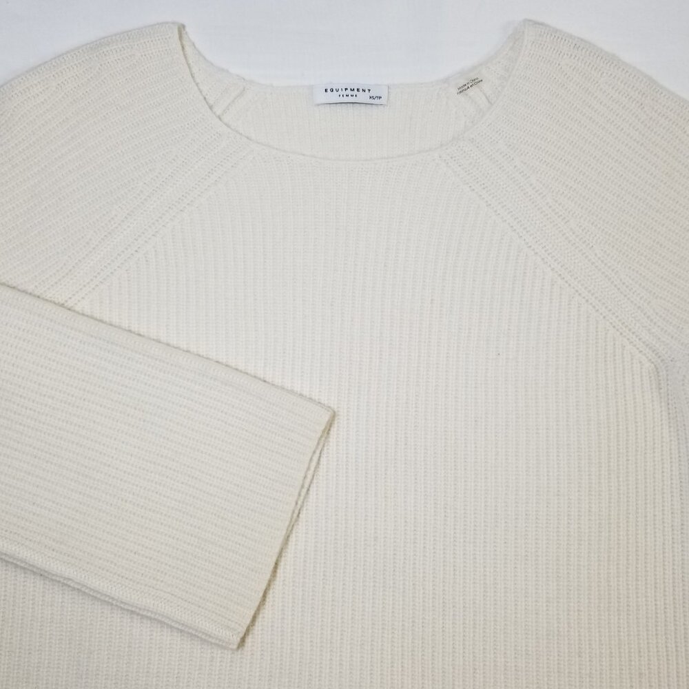 NWT Equipment Booker Wool & Cashmere Ribbed Boatneck Sweater Ivory XS, M $328